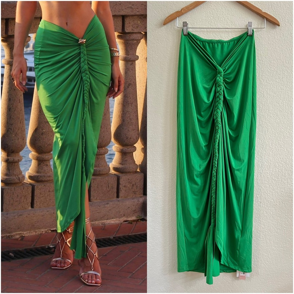 NEW Mica's Braided Ruched‎ Skirt in Green Size XS Fitted Flattering